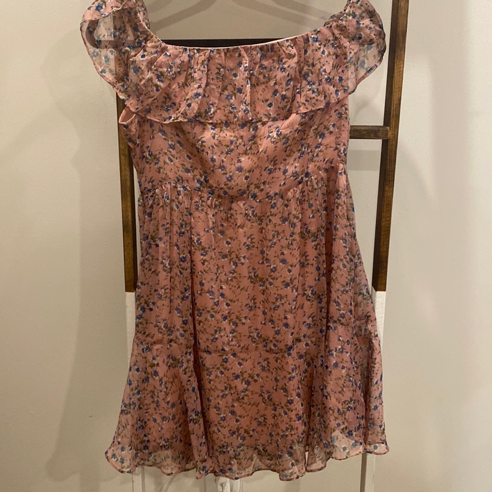 My favorite Rusty Rose floral print off the shoulder dress